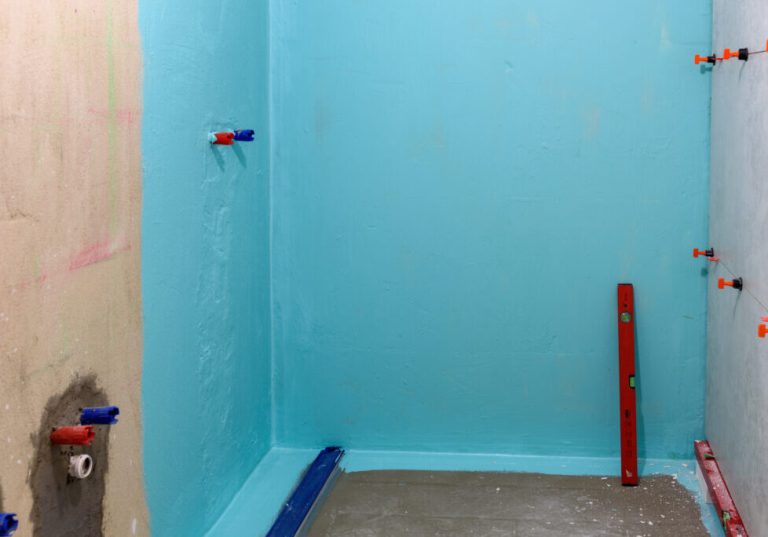Wall waterproofing in a shower cabin. A bathroom in renovation