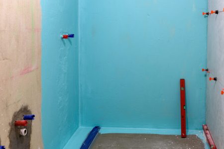 wall waterproofing in a shower cabin. a bathroom in renovation